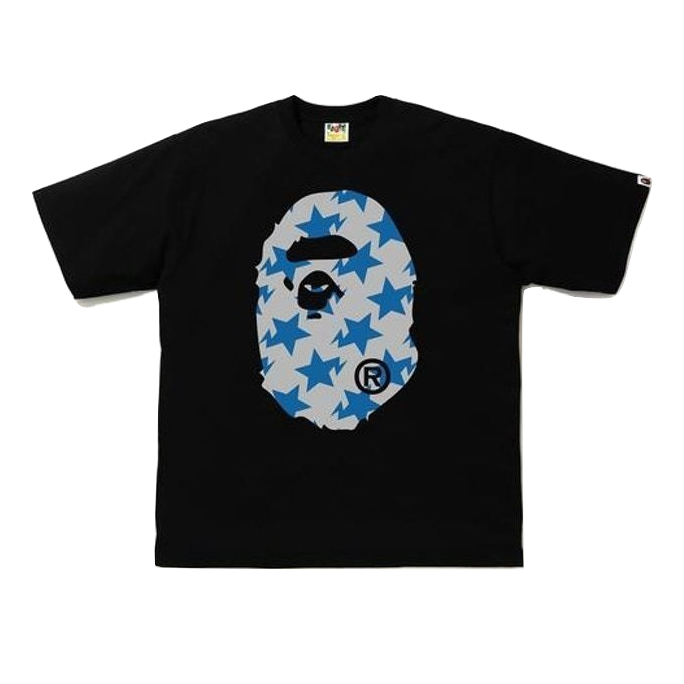 A Bathing Ape Bape Sta Pattern Big Ape Head Tee - Black - Used Bape