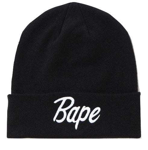 A Bathing Ape Bape Knit Cap Script Beanie - Black Bape