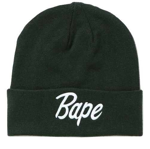 A Bathing Ape Bape Knit Cap Script Beanie - Green Bape