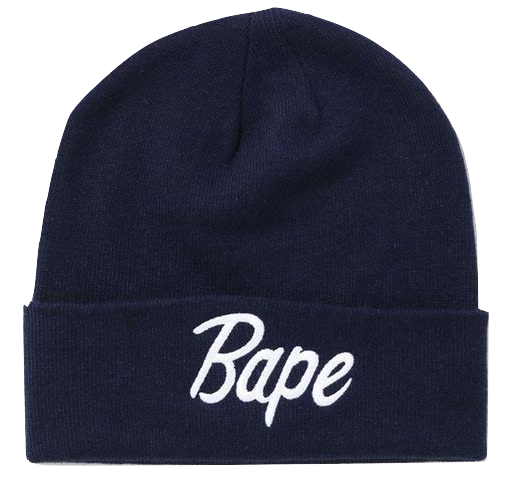 A Bathing Ape Bape Knit Cap Script Beanie - Navy Bape