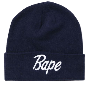 A Bathing Ape Bape Knit Cap Script Beanie - Navy