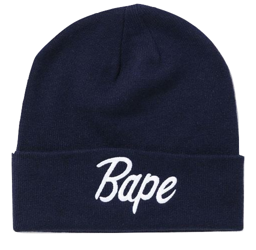 A Bathing Ape Bape Knit Cap Script Beanie - Navy