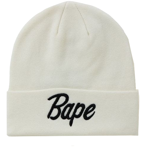A Bathing Ape Bape Knit Cap Script Beanie - White Bape