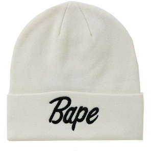 A Bathing Ape Bape Knit Cap Script Beanie - White