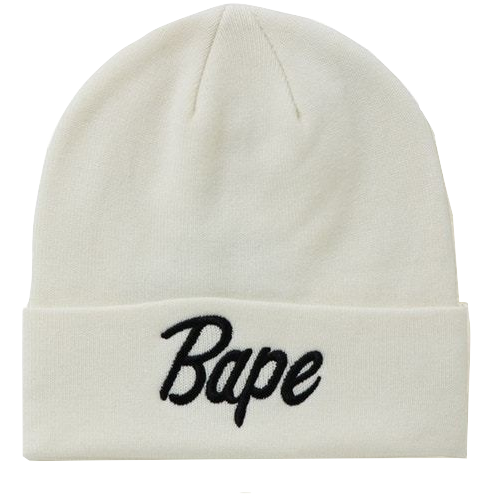 A Bathing Ape Bape Knit Cap Script Beanie - White