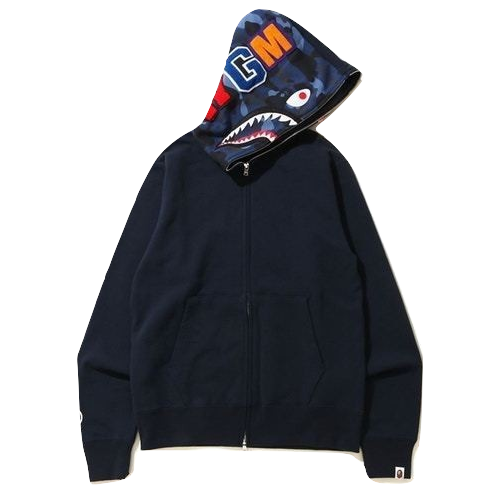 A Bathing Ape Shark Full Zip Hoodie - Navy/Navy Camo Bape