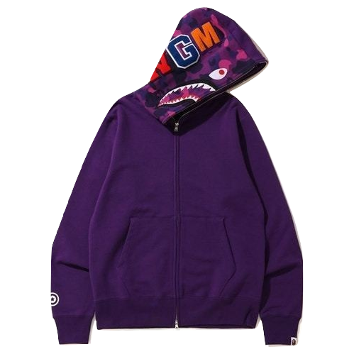 A Bathing Ape Shark Full Zip Hoodie - Purple/Purple Camo