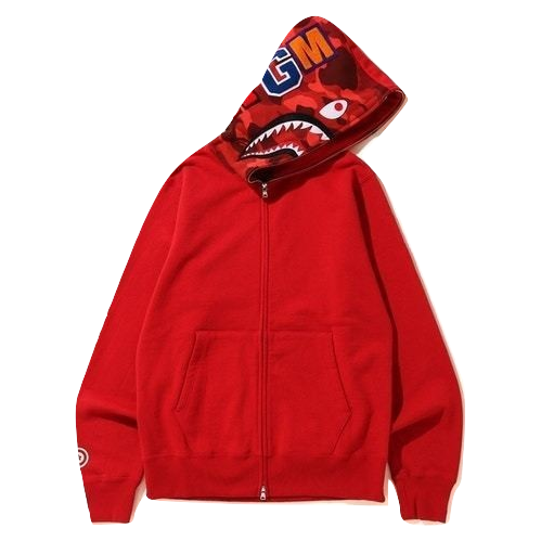 A Bathing Ape Shark Full Zip Hoodie - Red/Red