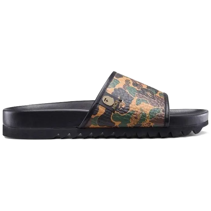 A Bathing Ape x MCM Camo Slides - Brown Bape