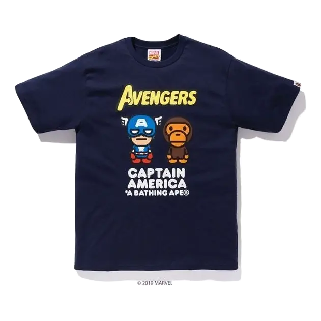 A Bathing Ape x Marvel Milo Captain America Tee - Navy Bape