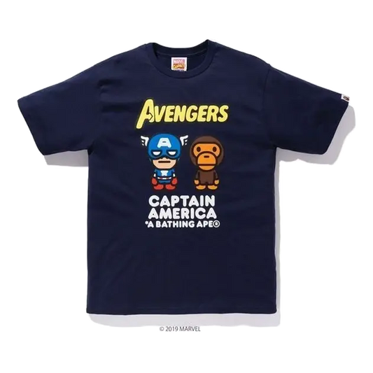 A Bathing Ape x Marvel Milo Captain America Tee - Navy Bape