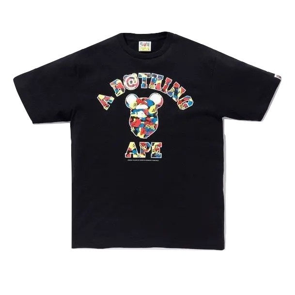 A Bathing Ape x Medicom Toy Camo College Tee  - Black/Multicolor Bape