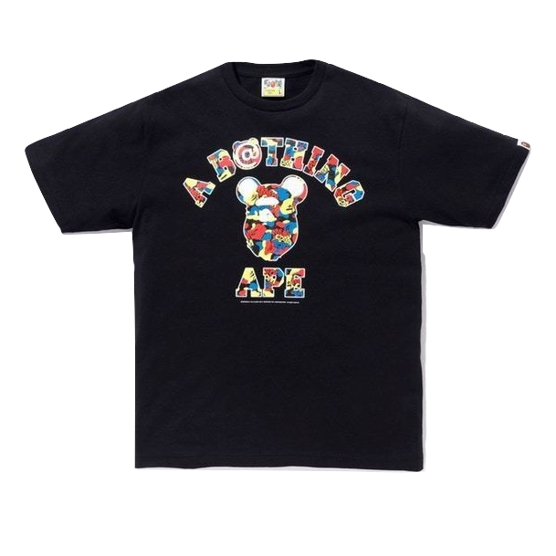 A Bathing Ape x Medicom Toy Camo College Tee  - Black/Multicolor - Used Bape