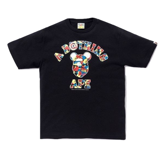 A Bathing Ape x Medicom Toy Camo College Tee  - Black/Multicolor - Used Bape