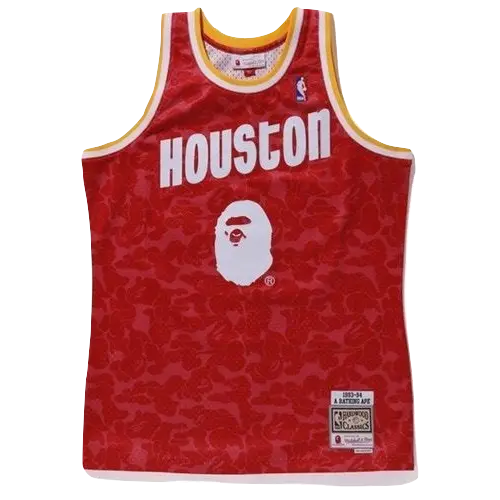 A Bathing Ape x Mitchell & Ness Rockets ABC Basketball Swingman Jersey - Red Bape