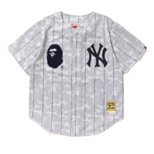 A Bathing Ape x Mitchell & Ness Yankees Baseball Jersey - White Bape