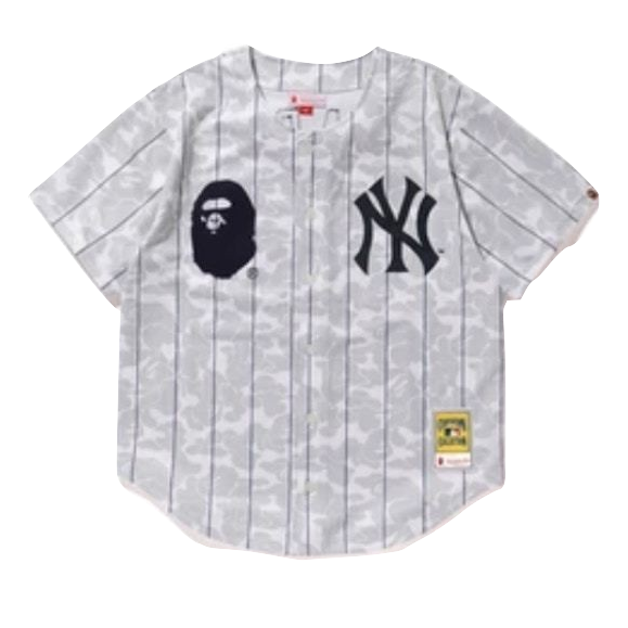 A Bathing Ape x Mitchell & Ness Yankees Baseball Jersey - White - Used Bape