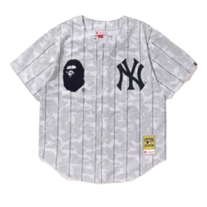 A Bathing Ape x Mitchell & Ness Yankees Baseball Jersey - White - Used Bape
