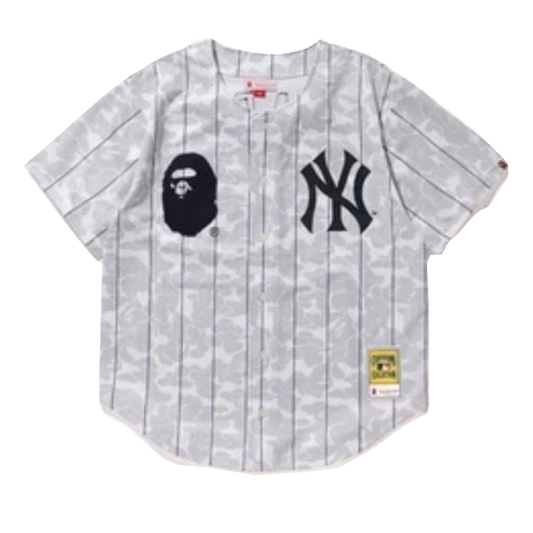 A Bathing Ape x Mitchell & Ness Yankees Baseball Jersey - White - Used Bape