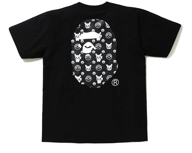 A Bathing Ape X Pokemon Monotone Big Ape Head Tee - Black