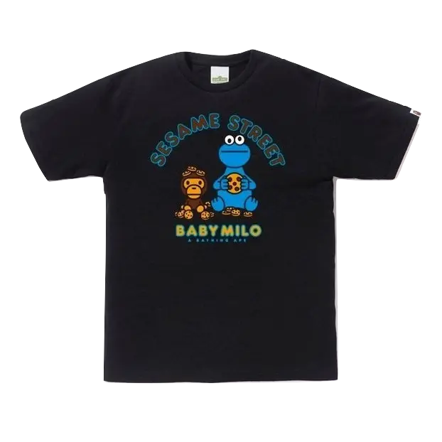 A Bathing Ape x Sesame Street Milo & Cookie Monster Tee - Black Bape