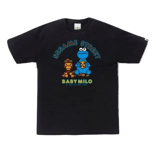 A Bathing Ape x Sesame Street Milo & Cookie Monster Tee - Black Bape
