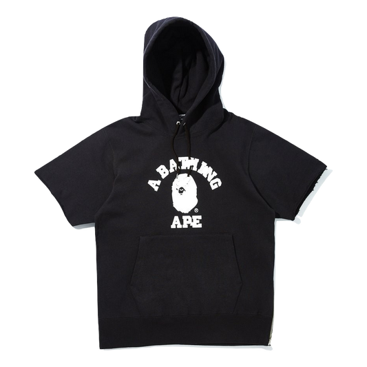 A bathing Ape College Wide Short Sleeve Hoodie - Black