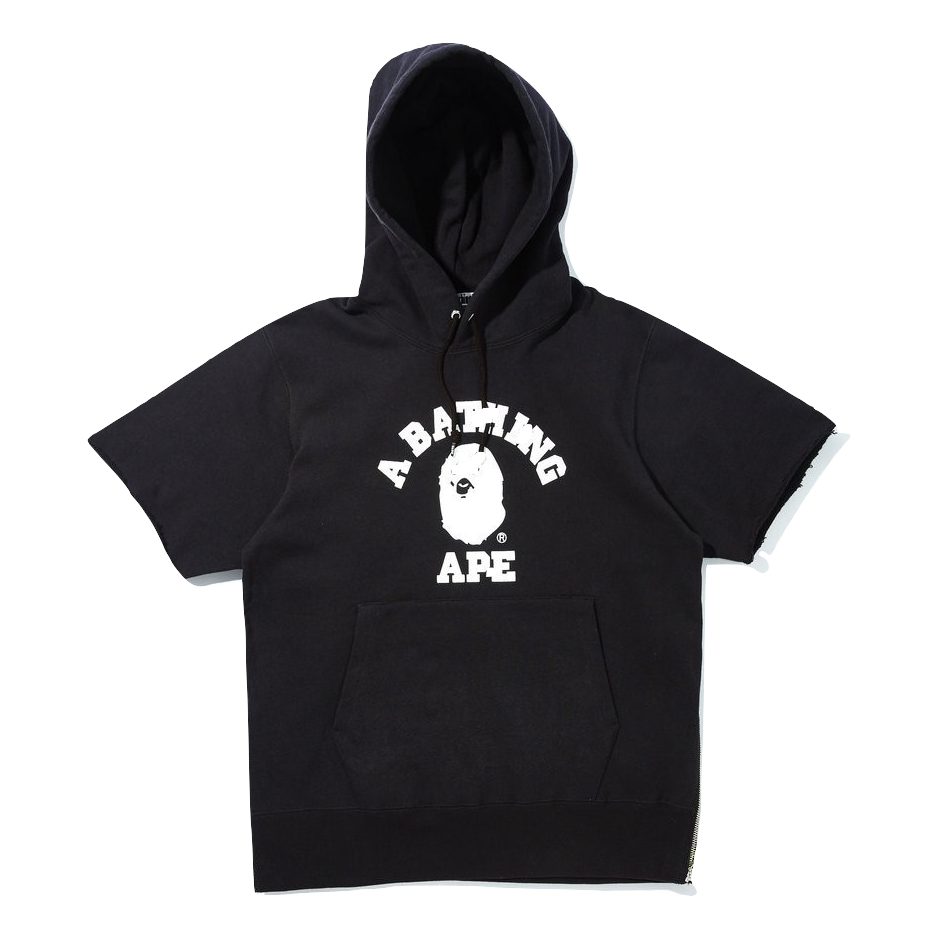 A Bathing Ape College Wide Short Sleeve Hoodie Black Used Grails SF