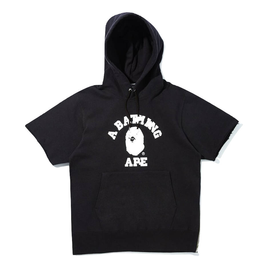 A bathing Ape College Wide Short Sleeve Hoodie - Black