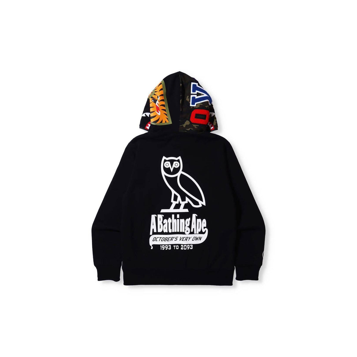 A Bathing Ape X OVO Woodland Camo Shark Reversible Full Zip Hoodie - Black Bape