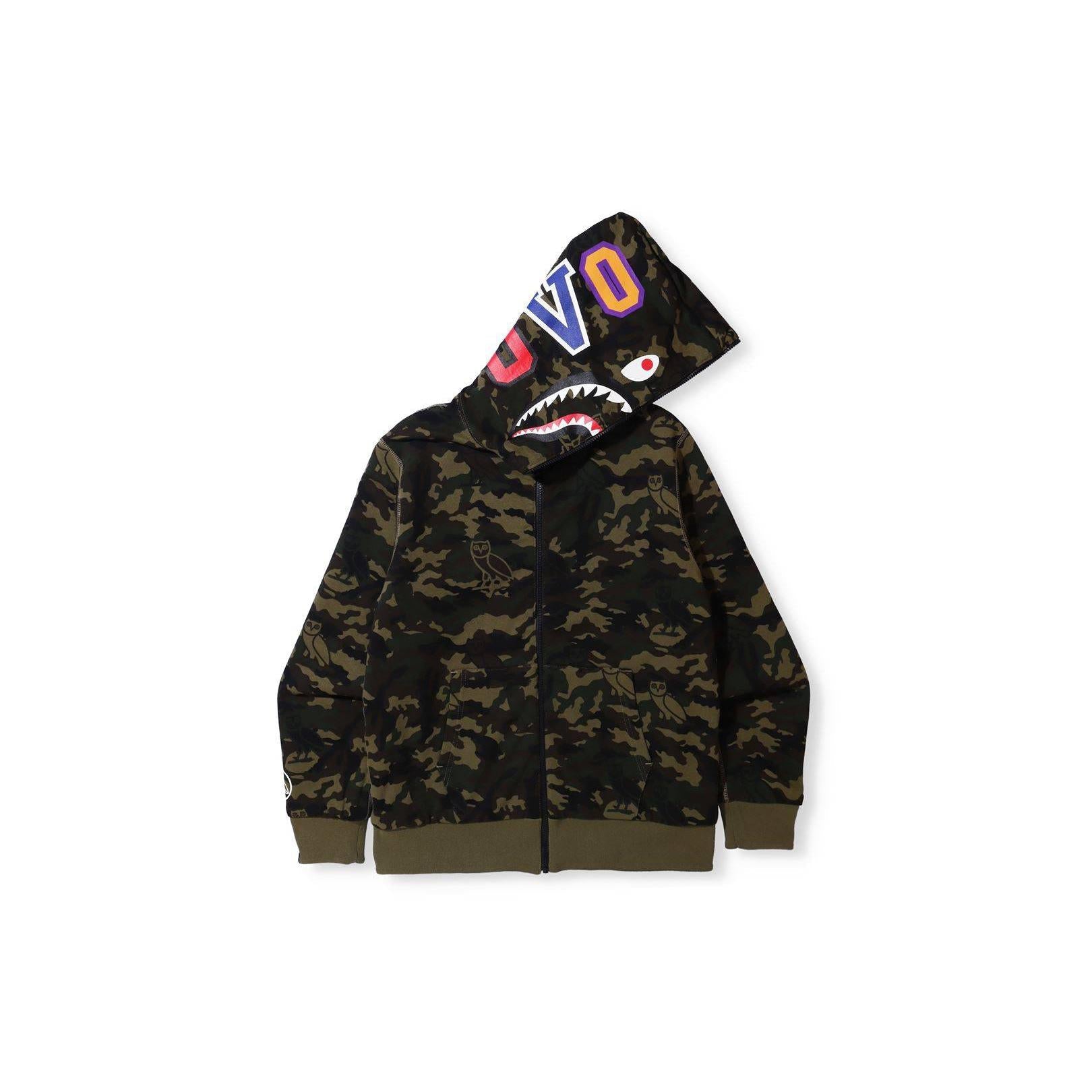 A Bathing Ape X OVO Woodland Camo Shark Reversible Full Zip Hoodie