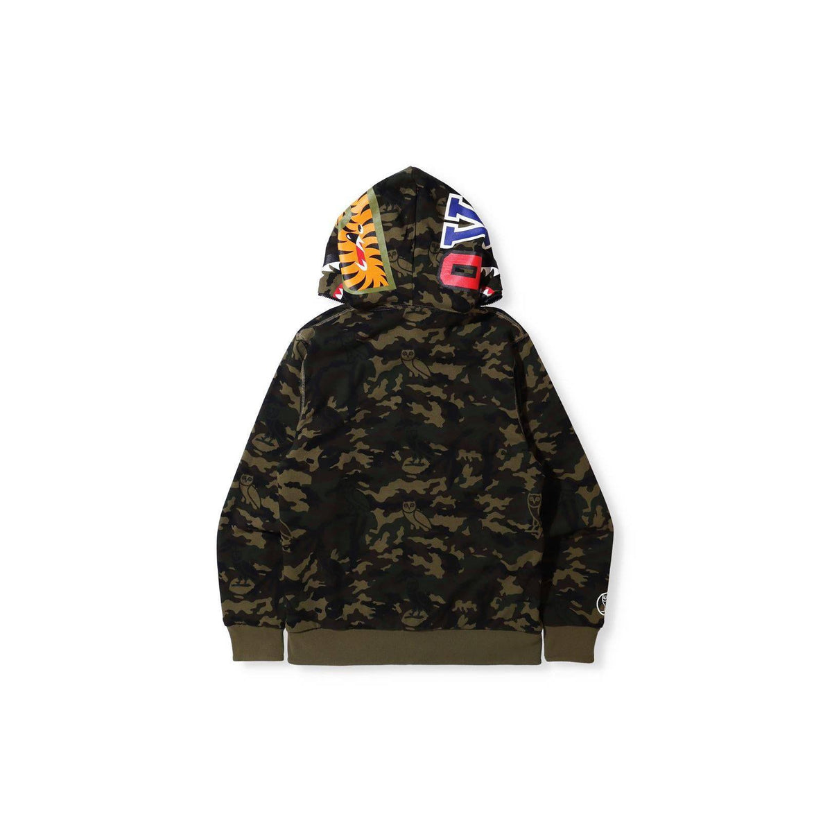 A Bathing Ape X OVO Woodland Camo Shark Reversible Full Zip Hoodie - Black Bape