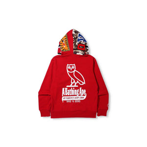 A Bathing Ape X OVO Woodland Camo Shark Reversible Full Zip Hoodie - Red Bape