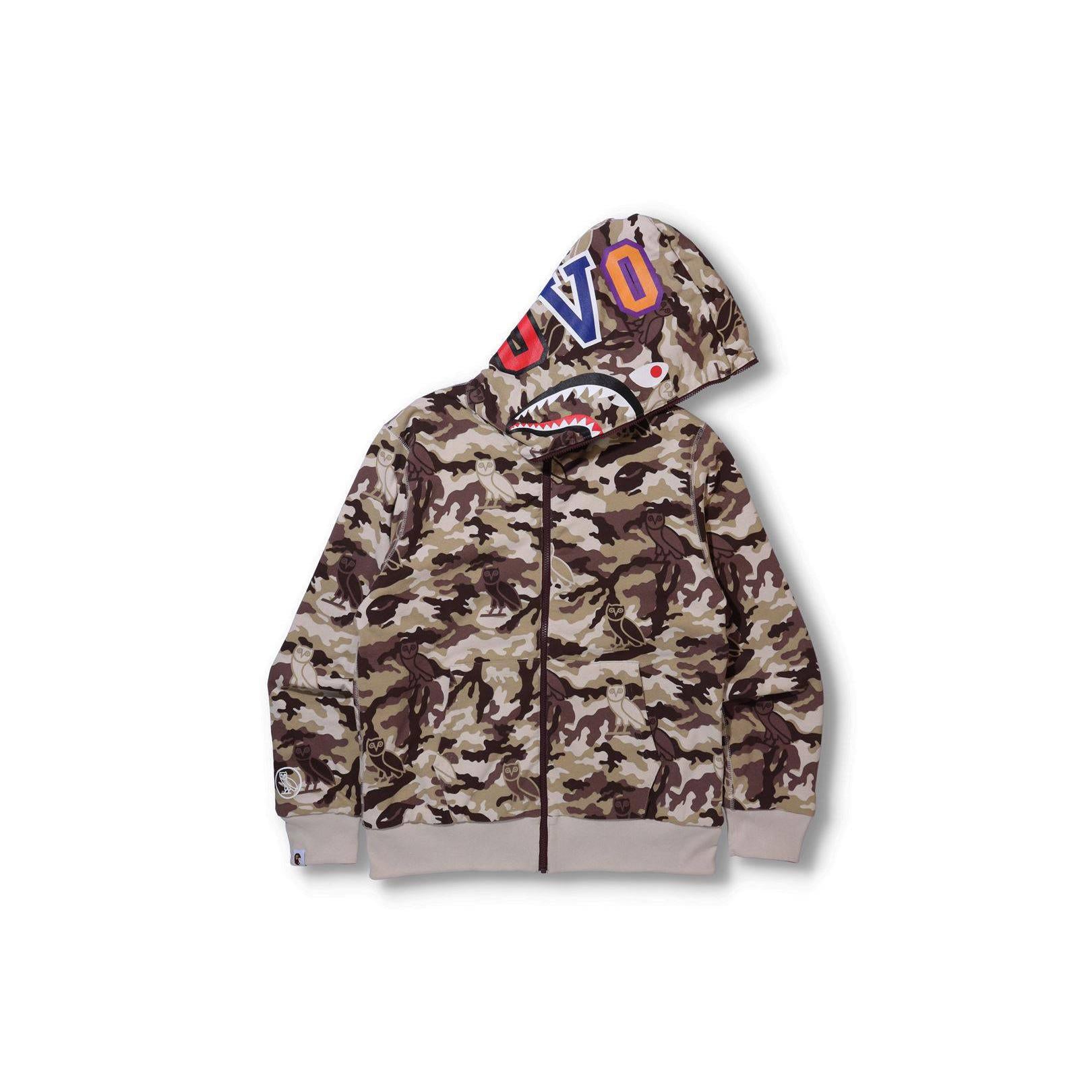A Bathing Ape X OVO Woodland Camo Shark Reversible Full Zip Hoodie R Grails SF