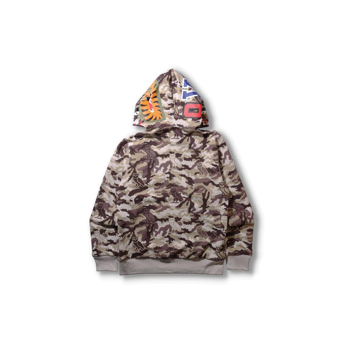 A Bathing Ape X OVO Woodland Camo Shark Reversible Full Zip Hoodie - Red Bape