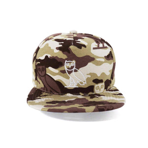 A Bathing Ape X OVO Woodland Camo Snapback Cap - Beige Bape