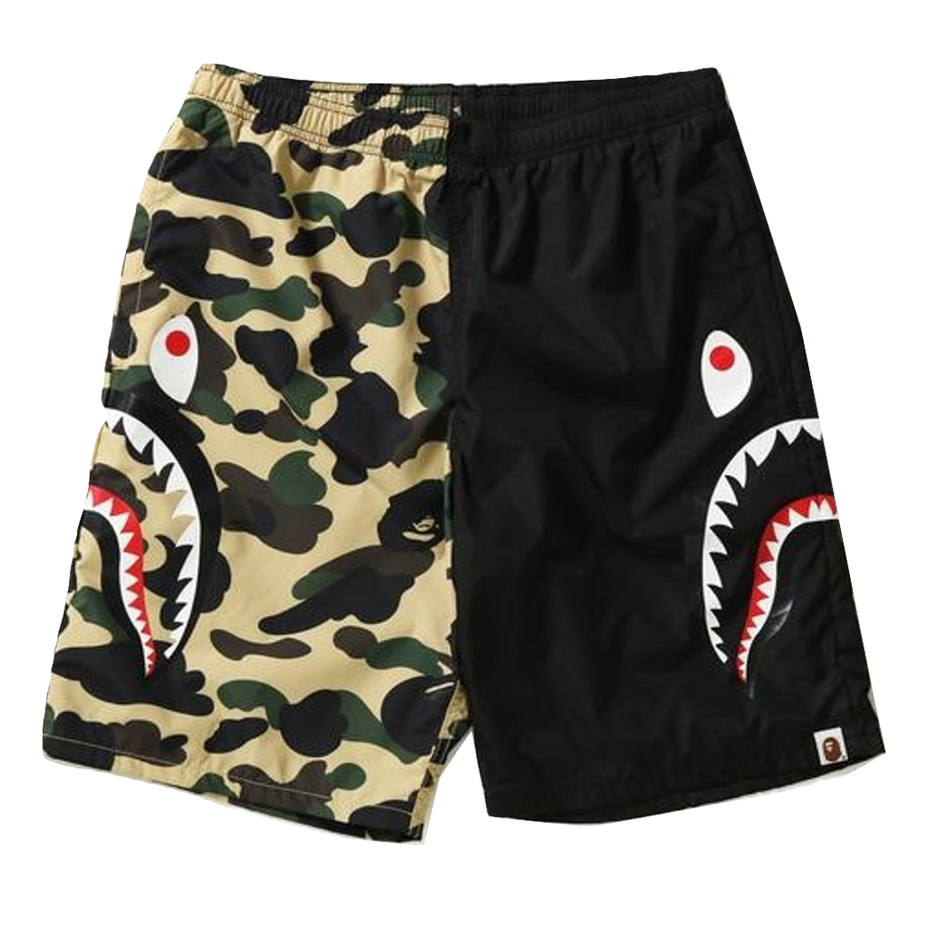 A Bathing Ape 1st Camo Half Shark Beach Shorts - Black/Yellow