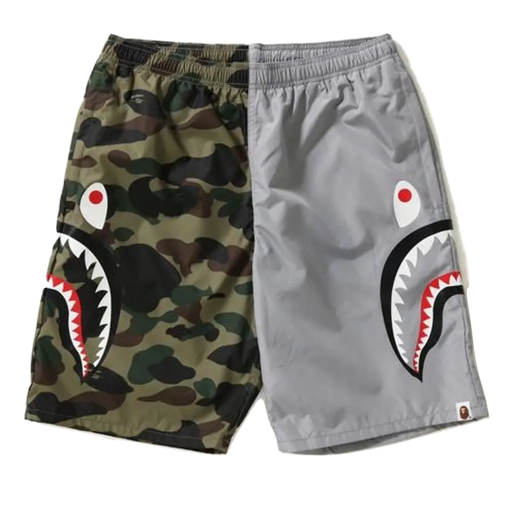 A Bathing Ape 1st Camo Shark Beach Shorts - Green/Gray Bape