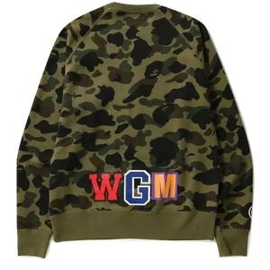 A Bathing Ape 1st Camo Metal Zip Shark Crewneck - Green - Used Bape