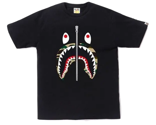 A Bathing Ape Shark Zipper Tee - Black/Yellow Bape