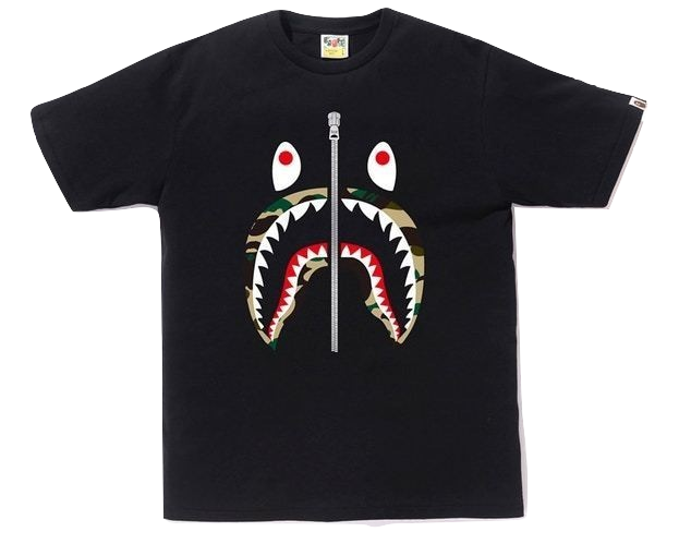 A Bathing Ape Shark Zipper Tee - Black/Yellow - Used