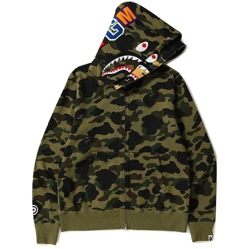A Bathing Ape 1st Camo Shark Wide Full Zip Double Hoodie - Green Camo Bape