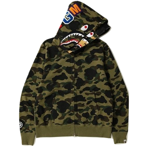 A Bathing Ape 1st Camo Shark Wide Full Zip Double Hoodie - Green Camo Bape