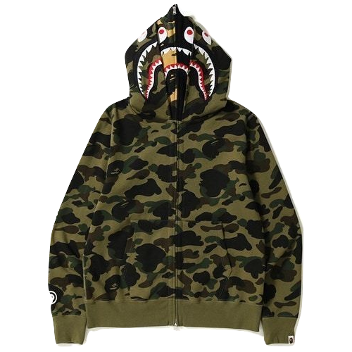 A Bathing Ape 1st Camo Shark Wide Full Zip Double Hoodie - Green Camo Bape