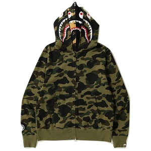 A Bathing Ape 1st Camo Shark Wide Full Zip Double Hoodie - Green Camo Bape