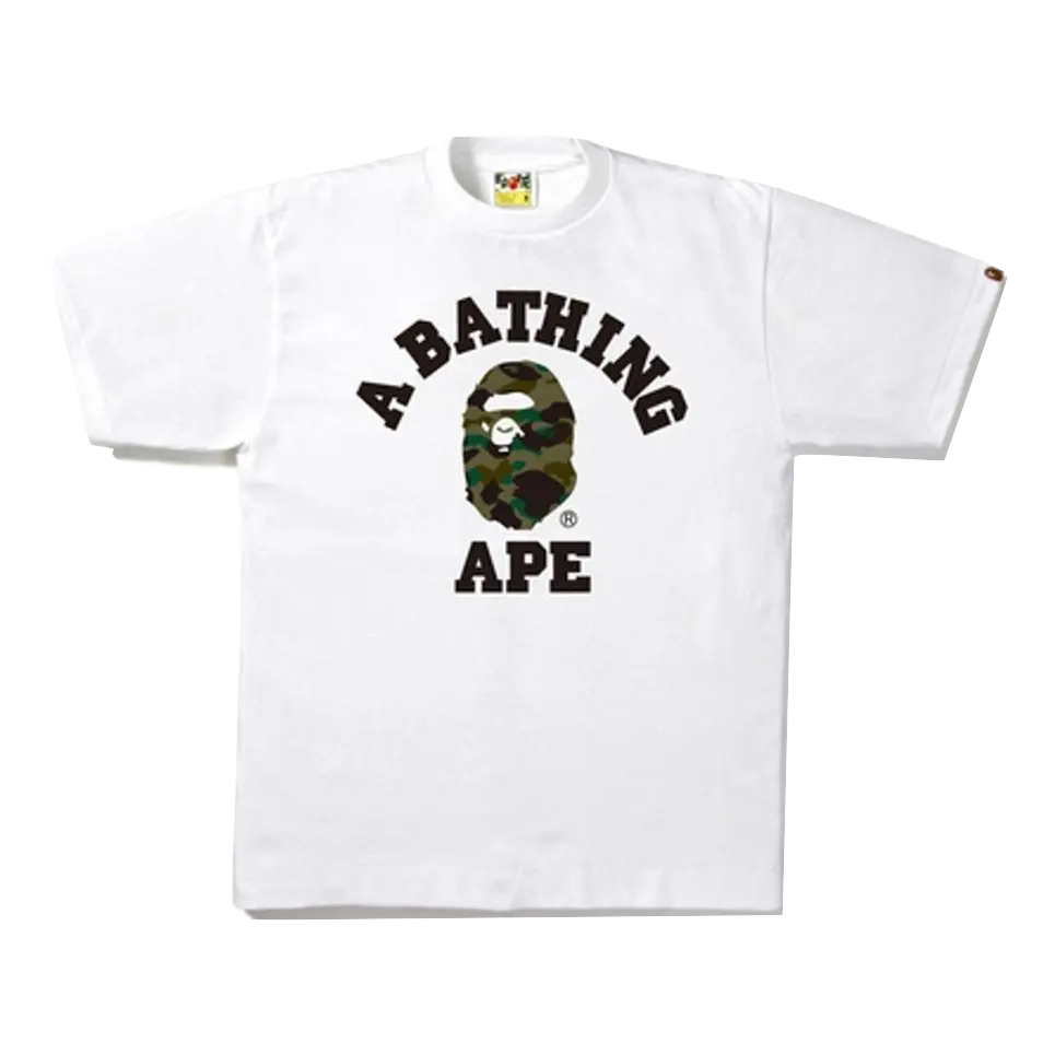 A Bathing Ape 1st Camo College Tee - White/Green Camo - Used Bape