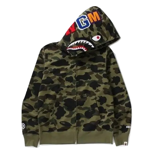 A Bathing Ape 1st Camo Windstopper Shark Full Zip Hoodie - Green Camo Bape
