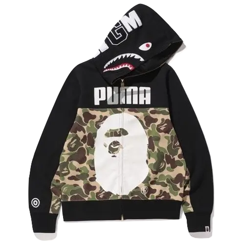 Bape x Puma ABC Camo Shark Hoodie - Black/Green Bape