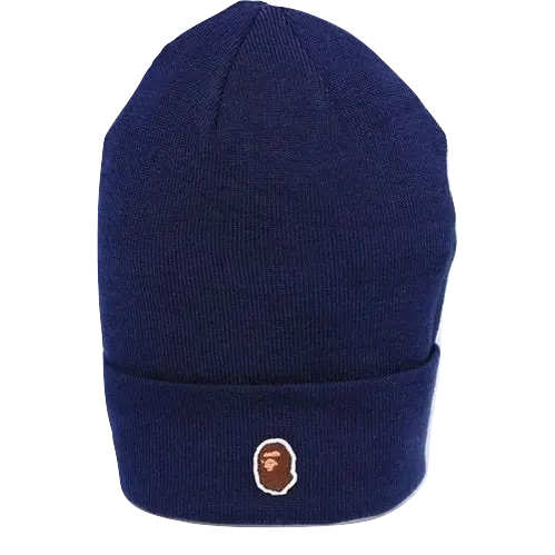 A Bathing Ape Ape Head One Point Beanie - Navy Bape
