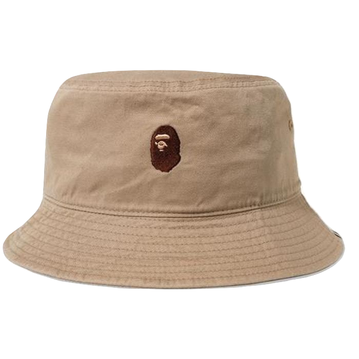 A Bathing Ape Ape Head One Point Bucket Hat - Beige - Used Bape
